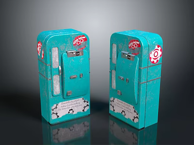 Two Turquoise Vintage Coin Operated Machines With Red Logos And Slots 3d model
