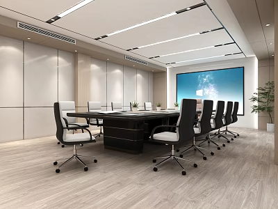 Modern Conference Room Interior With Long Table Office Chairs And Large Screen 3d model