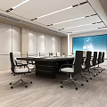 Modern Conference Room Interior With Long Table Office Chairs And Large Screen 3d model