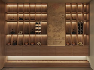 New Chinese Zen Tea Cabinet Tea Display Cabinet Teapot Tea Shop Display Cabinet Tea Room Cabinet Tea Set Ornaments 3d model