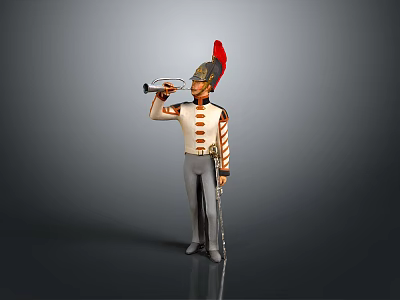 Man In Military Uniform With Red Feathered Helmet Holding A Telescope Standing 3d model