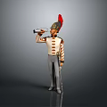 Man In Military Uniform With Red Feathered Helmet Holding A Telescope Standing