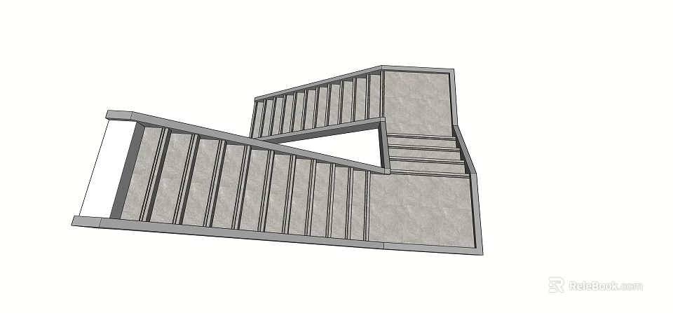 Modern Staircase Design With Geometric Structure Metal Railings And Platform 3d model 