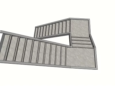 Modern Staircase Design With Geometric Structure Metal Railings And Platform 3d model