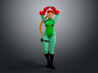 3D Game Animation Character With Green Bodysuit Red Gloves Blonde Hair And Black Boots 3d model