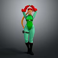 3D Game Animation Character With Green Bodysuit Red Gloves Blonde Hair And Black Boots