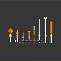 Modern Lighting Fixture Set With Orange And White Poles Bases Connectors And Accessories