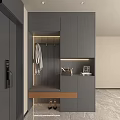 Modern Gray Shoe Cabinet With Clothing Hanging Area Bench And Light Strip