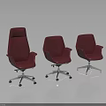 Three Modern Red Office Chairs With Different Designs And Chrome Base Wheels 3d model