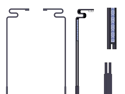 Various Designs of Outdoor Lights With Curved Poles and Decorative Shades 3d model