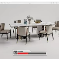 Elegant Modern Dining Table Set With Marble Top And Six Light Colored Chairs 3d model