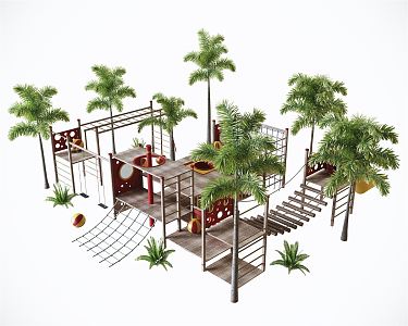 Modern Amusement Equipment Outdoor Children's Amusement Park Children's Climbing Park Outdoor Toys Outdoor Amusement Park Brown Tree Plants Children's Adventure 3d model