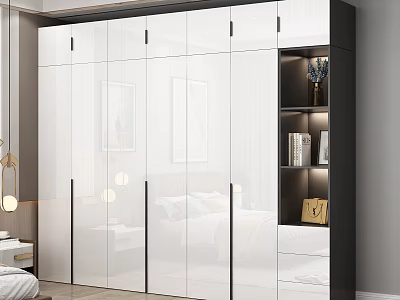 Modern White Wardrobe With Glass Doors Black Frames And Illuminated Shelf Storage 3d model