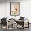 New Chinese Style Leisure Sofa Combination Leisure Negotiation Table and Chair Wooden Square Table and Chair 3d model