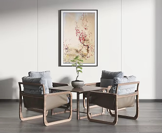 New Chinese Style Leisure Sofa Combination Leisure Negotiation Table and Chair Wooden Square Table and Chair 3d model