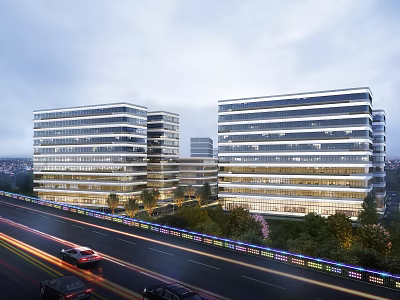 Modern High rise Office Building With Glass Curtain Wall And Landscaped Surroundings 3d model