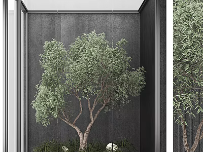 Indoor Arbor With Lush Green Leaves Dark Wall Background And Decorative Balls 3d model