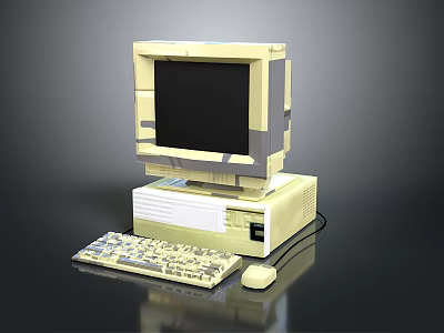Vintage Electronic Computer With Monitor Desktop Tower Keyboard And Mouse 3d model