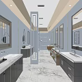 Elegant Modern Bathroom Interior With Marble Countertops And Mirrored Cabinets