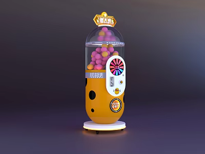 Yellow Amusement Equipment Gashapon Machine With Colorful Gashapons And Spinner Design 3d model