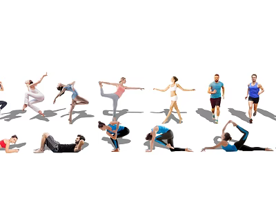 Group of People Performing Various Exercise Moves and Yoga Positions Together 3d model