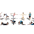 Group of People Performing Various Exercise Moves and Yoga Positions Together