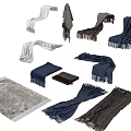 Various Colored Scarves And Soft Gray Carpet For Home Decoration Textiles