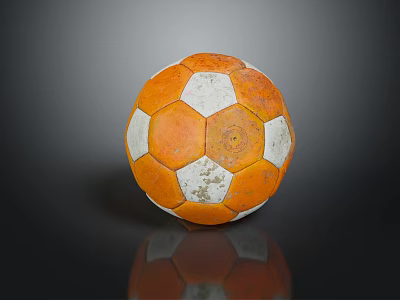 Worn Orange And White Soccer Ball As Sports Equipment On Black Background With Reflection 3d model