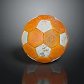 Worn Orange And White Soccer Ball As Sports Equipment On Black Background With Reflection