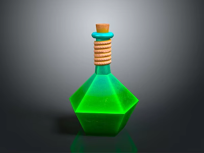 Green Geometric Shaped Bottle With Cork Stopper And Brown Rope Detail 3d model