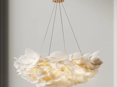 White Petal Shaped Chandelier With Hanging Design And Soft Lighting Effect 3d model