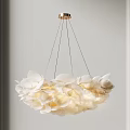 White Petal Shaped Chandelier With Hanging Design And Soft Lighting Effect