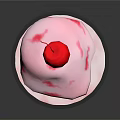 Red Milkshake With Cream Layer And Cherry Topping In Tall Glass