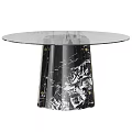 Round Glass Top Dining Table With Black And White Marble Base Modern Design