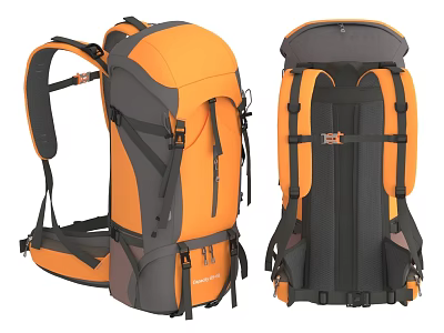 Orange And Gray Outdoor Backpack With Adjustable Straps And Multiple Compartments 3d model
