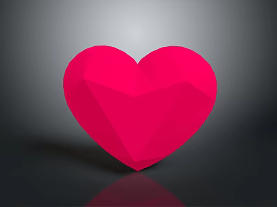 Red Polyhedral Heart Shaped Daily Living Item With Shiny Surface And Reflection 3d model