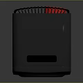 Sleek Black Audio Speaker With Red Circular Driver And Modern Exterior Design
