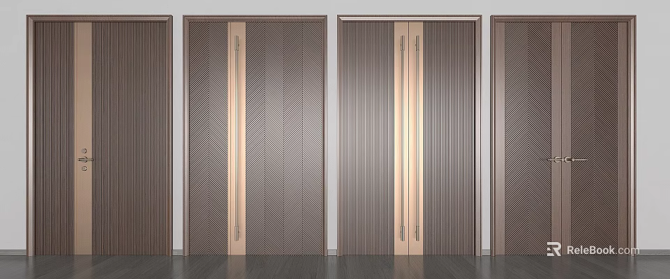 Modern Luxury Wooden Door Design With Metal Stripes And Textured Surfaces 3d model 