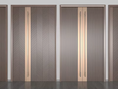 Modern Luxury Wooden Door Design With Metal Stripes And Textured Surfaces 3d model