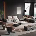 Minotti modern sofa coffee table combination corner sofa leather sofa stone coffee table large flat 3d model