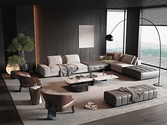 Minotti modern sofa coffee table combination corner sofa leather sofa stone coffee table large flat 3d model