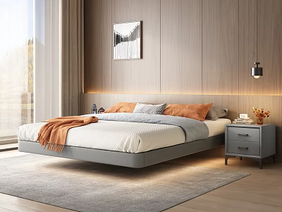 Modern Double Bed Background In Bedroom With Cozy Bedding And Decorative Elements 3d model