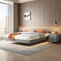 Modern Double Bed Background In Bedroom With Cozy Bedding And Decorative Elements