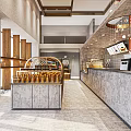 Modern Open Concept Dessert Shop Interior With Glass Display Case And Bar Counter