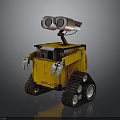 Yellow Robot Character With Two Large Eyes Mechanical Arms And Tracked Wheels