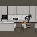 Modern Restaurant Open Concept Kitchen Interior With Island Counter And Cabinets 3d model