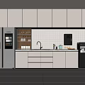 Modern Pantry Interior Design With Cabinets Refrigerator Coffee Machine Sink And Plant