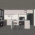 Modern Kitchen Interior With Gray Cabinets White Countertop Center Island And Stools