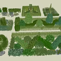 Diverse Trimmed Shrubs and Hedges in Various Shapes for Garden Landscaping with Flowering Bushes