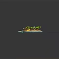 Cartoon Island Scene With Soccer Field Palm Trees Surfboards Banana Boat Umbrella And Soccer Ball